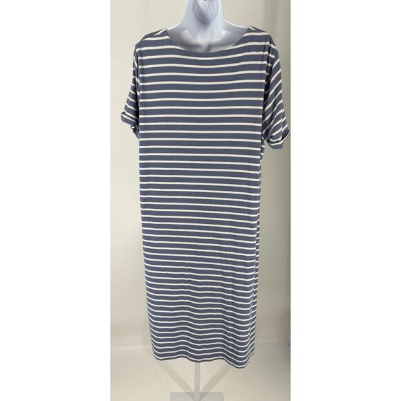 J.Jill Navy White Striped Knit Dress with Pockets - Picture 2 of 5